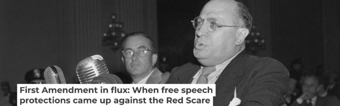 Hollywood screenwriter Samuel Ornitz speaks before the House Un-American Activities Committee in Washington, D.C., on Oct. 29, 1947. UPI/Bettmann Archive via Getty Images